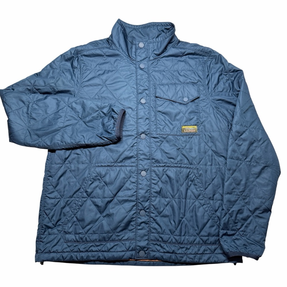 L.L. Bean Quilted Mountain Jacket Blue Men's Large Classic Snaps Buttons